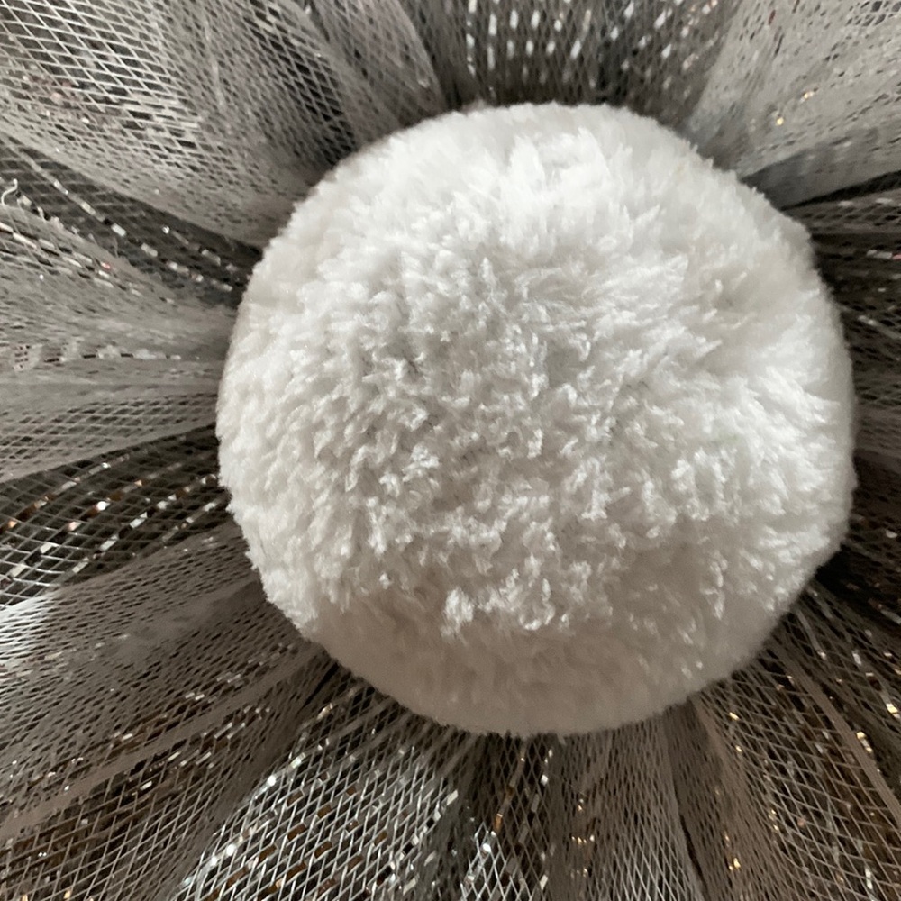 This snowy, wintery looking flower wreath is around 16”. - Picture 2 of 6
